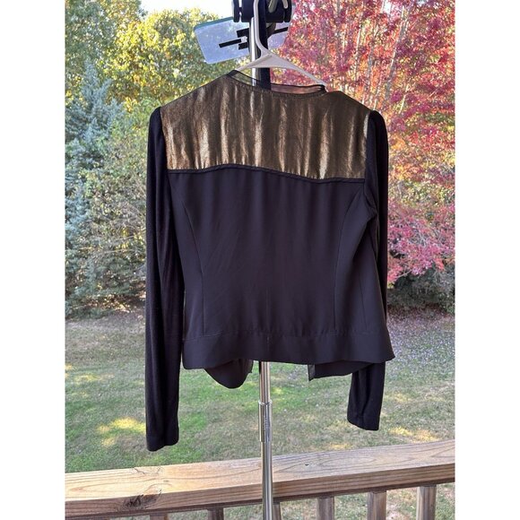 Cache Cardigan Jacket Open Front Top Black & Metallic Gold Holiday Party Size 0 - Picture 8 of 16